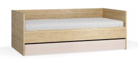 Gästebett mit Schublade | Farbe: Eiche / Beige | inkl. Hublift Lattenrost | Tagesbett | Bettkasten | Liegefläche: 90 x 200 cm | ABS-Kantenschutz