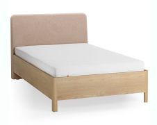Einzelbett | Eiche massiv | Farbe: Eiche / Ecru | weich gepolsterte Kopfstütze | 90 x 200 cm | dezent abgerundete Form | Gästebett | inkl. Lattenrost