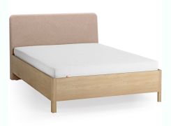 Doppelbett | Farbe: Eiche / Ecru | Eiche massiv | 140 x 200 cm | dezent abgerundete Form | Gästebett | inkl. Lattenrost | weich gepolsterte Kopfstütze