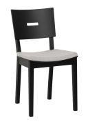 Esszimmerstuhl | ergonomische Form | Farbe: Schwarz | Eiche massiv | Polsterung: Grau | Stuhl | Maße: 43 x 50 x 86 cm | leicht kombinierbar