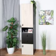 Jugendzimmer - Schrank Aalst 04, Farbe: Eiche / Creme / Schwarz - Abmessungen: 190 x 45 x 40 cm (H x B x T)