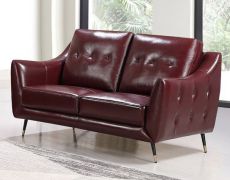 Echtleder Premium Couch Genova, 2-Sitz Sofa, Farbe: Weinrot