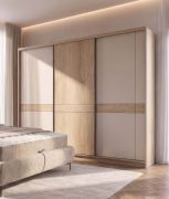 Schiebetürenschrank / Kleiderschrank | 2 Kleiderstangen | 7 Fächer | Eiche Cremona / Kaschmir | 270 x 62 x 220 cm | 3 Schiebetüren