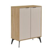 Schlichte Kommode | Eiche Cremona / Beige | Metallgriffe | 4 Fächer | 68,5 x 35 x 95 cm | 2 Einlegeböden | 2 Türen | für Wohnzimmer