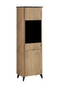 Vitrine mit modernem Design | 63 x 36,5 x 182 cm | Eiche Cremona / Schwarzer Marmor | 4 Fächer  | 2 Türen | Metallgriffe | ABS-Kantenschutz | für Wohnzimmer