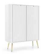 Weiße Kommode Makreb 16 mit 6 Fächern, 129 x 103 x 39 cm, Beine aus Metall in Gold, 2 Türen, Soft Close System, gefräßte Fronten, ABS Kantenschutz