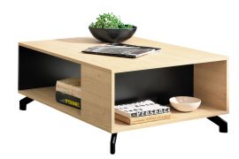 Couchtisch Riemst 14, Farbe: Eiche / Schwarz - Abmessungen: 90 x 70 x 39 cm (B x T x H)