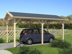 Einzelcarport inkl. Pfosten, 40 mm Blockbohlen, aus nordischer Fichte, gehobelt, Grundfläche: 18,24 m², Satteldach, witterungsbeständig, Holzgarage, Außenmaße: 570 x 320 cm