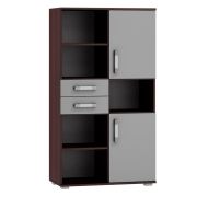 Regal Tabubil 18, Farbe: Wenge / Grau - Abmessungen: 145 x 80 x 41 cm (H x B x T)