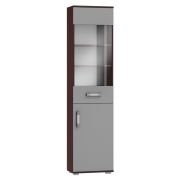 Vitrine Tabubil 23, Farbe: Wenge / Grau - Abmessungen: 200 x 50 x 41 cm (H x B x T)
