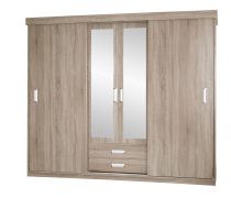 Schiebetürenschrank / Kleiderschrank Kikori 13, Farbe: Sonoma Eiche - Abmessungen: 210 x 250 x 62 cm (H x B x T)
