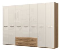 Drehtürenschrank / Kleiderschrank Gataivai 42, Farbe: Beige Hochglanz / Walnuss - Abmessungen: 224 x 272 x 56 cm (H x B x T)