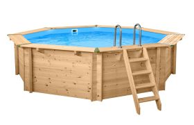 Pool aus Kiefernholz Sunnydream 04, Natur, 5,30 x 1,36 Meter, inklusive Premium Filteranlage,  Filtermedium, Poolleiter, Poolfolie, Boden- und Wandvlies, Edelstahl-Eckverbindungen
