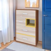 Kommode Kerema 17, Farbe: Nuss / Ulme / Gelb - Abmessungen: 100 x 65 x 41 cm (H x B x T)