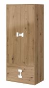 Jugendzimmer - Drehtürenschrank / Kleiderschrank Garian 01, Farbe: Eiche / Weiß, Abmessungen: 191 x 80 x 50 cm (H x B x T)