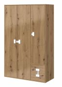 Jugendzimmer - Drehtürenschrank / Kleiderschrank Garian 04, Farbe: Eiche / Weiß - Abmessungen: 191 x 120 x 50 cm (H x B x T)