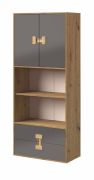 Jugendzimmer - Schrank Garian 05, Farbe: Eiche / Grau, Abmessungen: 191 x 80 x 40 cm (H x B x T)