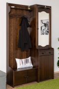 Garderobe mit Spiegel im Landhaus Stil Kiefer massiv Vollholz Walnussfarben 28A, 200 x 125 x 41 cm, mit zwei Schubladen, fünf Haken und eine Hutablage
