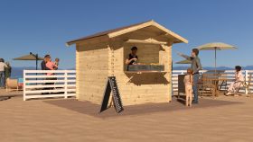 Verkaufsstand Wiesenprofi 01, Kiosk, Grundfläche 8,34 m², Verkaufshäuschen, Naturbelassen, mit Bitumen-Dacheindeckung, 28 mm Blockbohlenhaus
