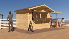 Verkaufsstand Wiesenprofi 02, Naturbelassen, Kiosk, Grundfläche 8,63 m², Verkaufshäuschen, mit Bitumen-Dacheindeckung, 28 mm Blockbohlenhaus