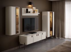 Wohnzimmer - Set B Aufaga | 4-teilig | Farbe: Kaschmir | dekorative Relief-Streifen | Soft Close System | Metallbeine