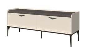 TV-Unterschrank mit 2 Schubladen | Creme | 66 x 167 x 50 cm | Soft Close System | abgerundete Ablagefläche in Eiche-Grau-Dekor | Metallbeine