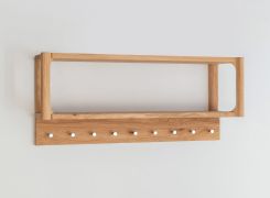Garderobe | 9 Haken | Massivholz | Eichenholz geölt | mit Ablage | Farbe: Eiche | 83 x 22 x 36 cm | Seille 21