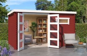 Gartenhaus G272 Schwedenrot - 28 mm Blockbohlenhaus, Grundfläche: 8,40 m², Flachdach