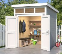 Gartenhaus G265 Lichtgrau - 28 mm Blockbohlenhaus, Grundfläche: 3,78 m², Pultdach