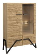 Vitrine Kastav 11, Farbe: Eiche / Schwarz, teilmassiv - 140 x 100 x 40 cm (H x B x T)