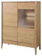 Vitrine mit Glastür rechts Gorica 05, in Eiche Gold, 140 x 111 x 45 cm, mit LED-Beleuchtung, Soft Close System, teilmassiv, Antisol-Glas Bronze