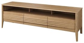 Breiter TV-Unterschrank Gorica 11, in Eiche Gold, 56 x 180 x 50 cm, Soft Close System, teilmassiv, mit 3 Schubladen