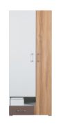 Jugendzimmer - Drehtürenschrank / Kleiderschrank "Lian" 03, Hellbraun / Weiß / Cappuccino - Abmessungen: 195 x 80 x 50 cm (H x B x T)