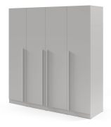 Kleiderschrank | Drehtürenschrank | 4-türig | 200 x 61 x 210 cm | Farbe: Platingrau | 3 Kleiderstangen | 7 Fächer | ABS-Kanten | Edegem 01