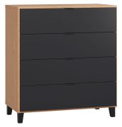 Kommode Leoncho 07, Farbe: Eiche / Schwarz - Abmessungen: 100 x 90 x 47 cm (H x B x T)