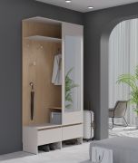 Garderobe mit Spiegel Tarouca 01 | Kaschmir / Creme Torro | 210 x 110 x 38 cm | 2 Klappfächer | 4 Kleiderhaken | 2 Klappfächer | Holzoptik | viel Stauraum