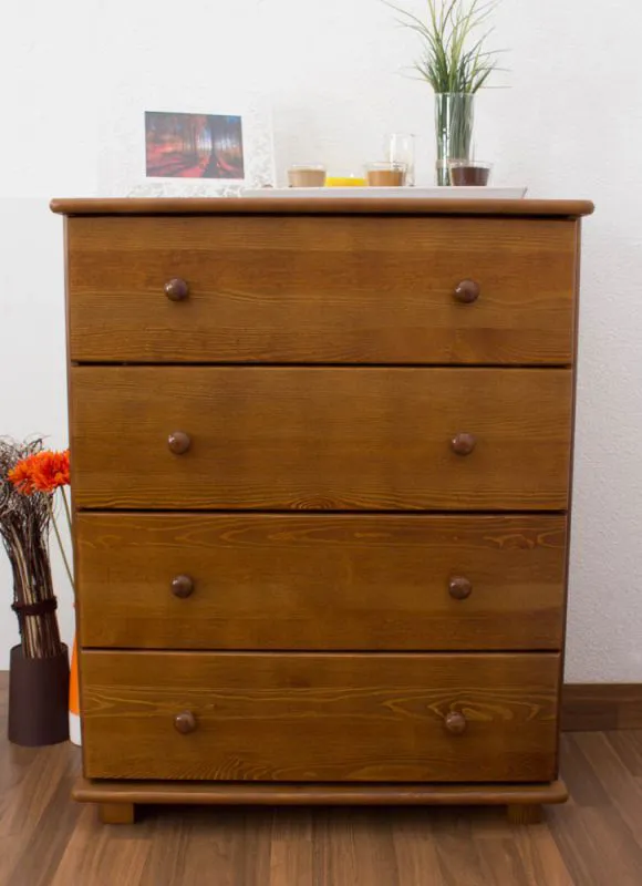Kommode Kiefer massiv Vollholz Eichefarben 018 - Abmessung  100 x 80 x 42 cm (H x B x T)