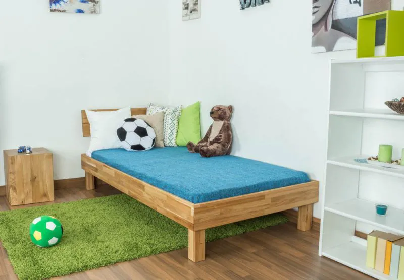 Massivholzbett / Einzelbett mit Kopfteil Wooden Nature 01, Eiche geölt, Liegefläche: 100 x 200 cm, hohe Festigkeit und Haltbarkeit