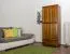 Schmaler Kleiderschrank | 2 Drehtüren | 1 Schublade | 4 Fächer | mit Kleiderstange | 80 cm breit | Massivholz | Farbe: Eiche Abbildung