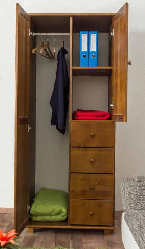Massivholz Schlafzimmerschrank Kiefer, Farbe: Eiche 190x80x60 cm Abbildung