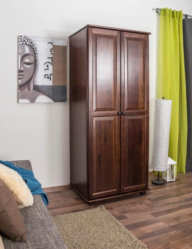 Schlafzimmer - Kleiderschrank Kiefer Massivholz Nussfarben - Abmessung 190 x 80 x 60 cm (H x B x T) Abbildung