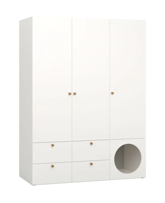 Eleganter Kleiderschrank mit zwei Kleiderstangen Aenna 12, Farbe: Weiß / Grau, Maße: 202,5 x 151 x 60 cm, Griffe: Eiche, modernes und einfaches Design