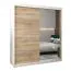 Schiebetürenschrank / Kleiderschrank Jan 04B mit Spiegel, Farbe: Weiß Matt / Eiche Sonoma - Abmessungen: 200 x 180 x 62 cm ( H x B x T)