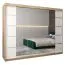 Schiebetürenschrank / Kleiderschrank Jan 06D mit Spiegel, Farbe: Eiche Sonoma / Weiß matt - Abmessungen: 200 x 250 x 62 cm (H x B x T)