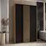 Schiebetürenschrank Mina in Eiche/Schwarz, 235,2 x 160 x 60 cm, viel Stauraum, Lamellen in Eiche, Stahlgriff in schwarz, Anti Staubbürsten, platzsparend