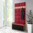1 Meter breite Garderobe 01 mit Sitzbank gepolstert, für 8 Paar Schuhe, Artisan/Schwarz/Ruby Red, 215 x 100 x 40 cm, 6 Kleiderhaken, 4 große Fächer
