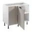 Küchenunterschrank / Eckunterschrank | 1 Drehtür | Farbe: Weiß / Beige | Push-to-open Funktion | Soft-Close Funktion | 2 Fächer | 100 x 56 x 87 cm | Türanschlag: Links