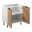 Küchenunterschrank | 2 Drehtüren | Farbe: Weiß / Eiche Puccini | 2 Fächer | Soft-Close Funktion | 80 x 52 x 87 cm | Metallgriffe | verstellbare Beine