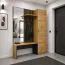 Garderobe Komplett - Set Miavorla 1 | Farbe: Eiche Artisan/ Schwarz | Sitzbank | großer Spiegel | 150 x 40 x 198,5 cm | Schrank mit 4 Fächern