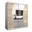 Schiebetürenschrank / Kleiderschrank Combin 04 mit Spiegel, Farbe: Weiß matt / Eiche Sonoma - Abmessungen: 200 x 180 x 62 cm (H x B x T)